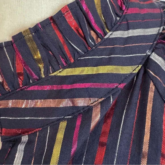 Roller Rabbit Janni Rainbow Lurex Stripe Tiered Dress Dark Navy Size XS NWT - Picture 10 of 13